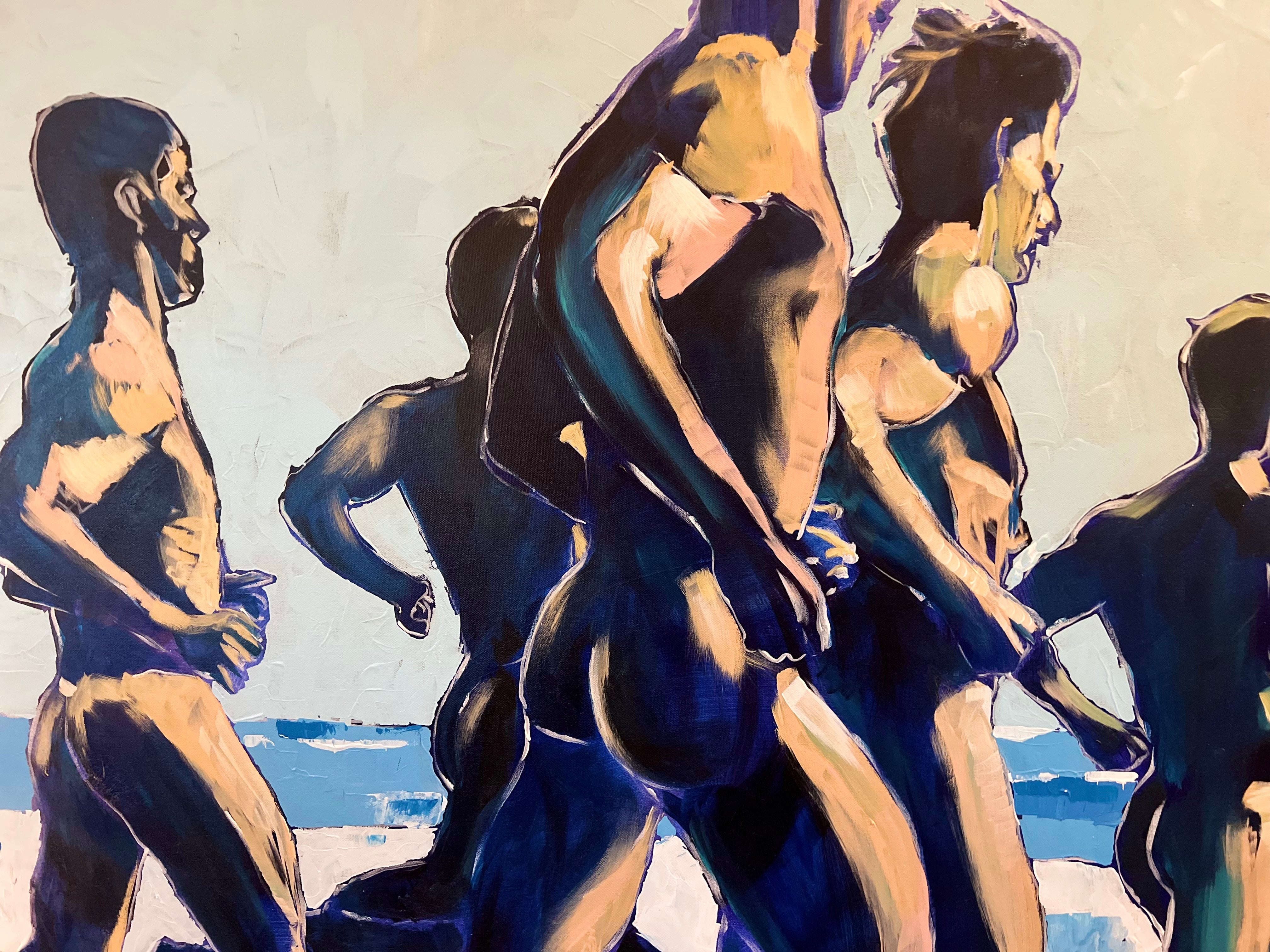 Peaches on the Beach - Male Runners Nude - Original Acrylic Painting Artist Brenden Sanborn
