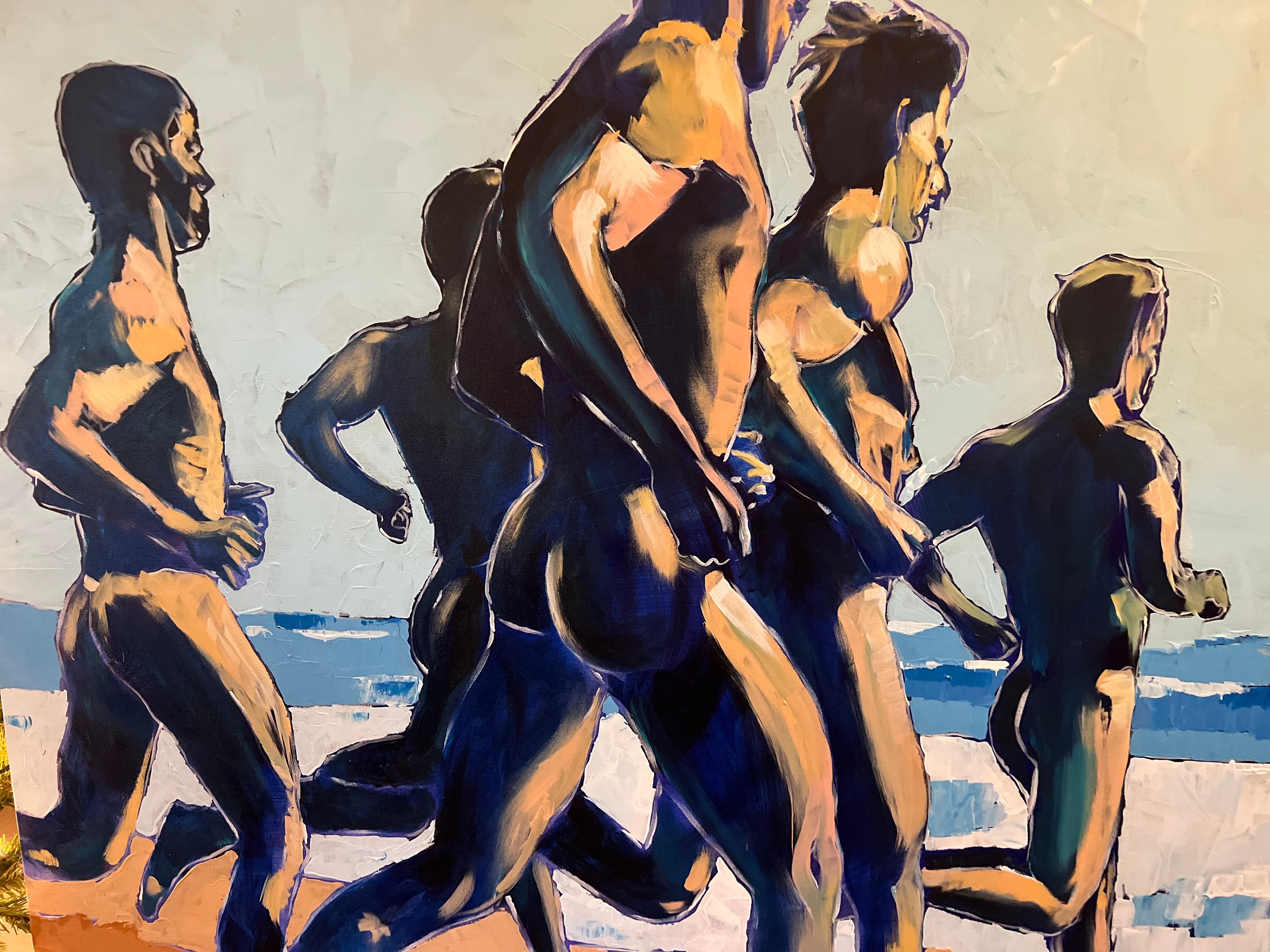 Peaches on the Beach - Male Runners Nude - Original Acrylic Painting Artist Brenden Sanborn