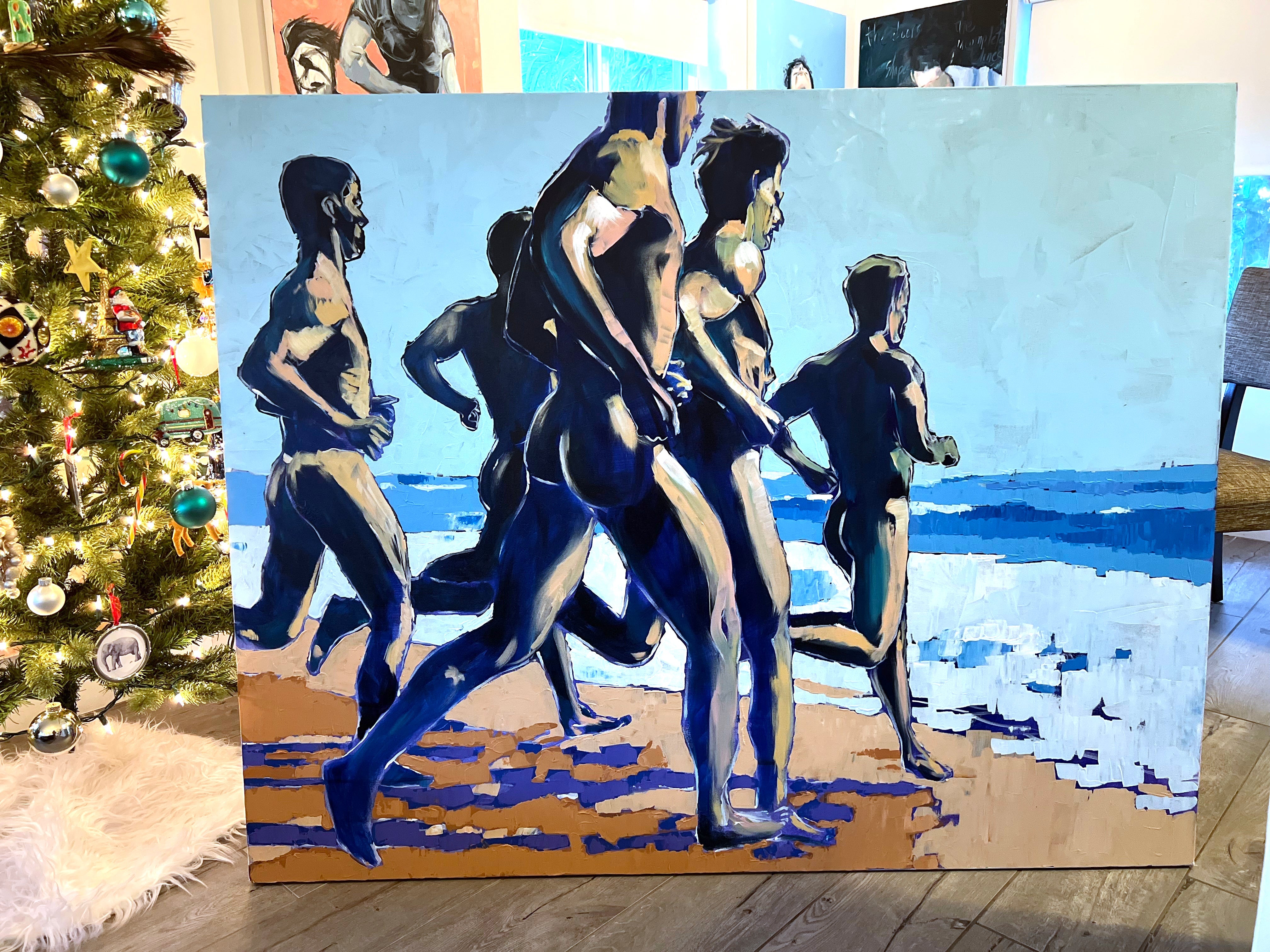 Peaches on the Beach - Male Runners Nude - Original Acrylic Painting Artist Brenden Sanborn
