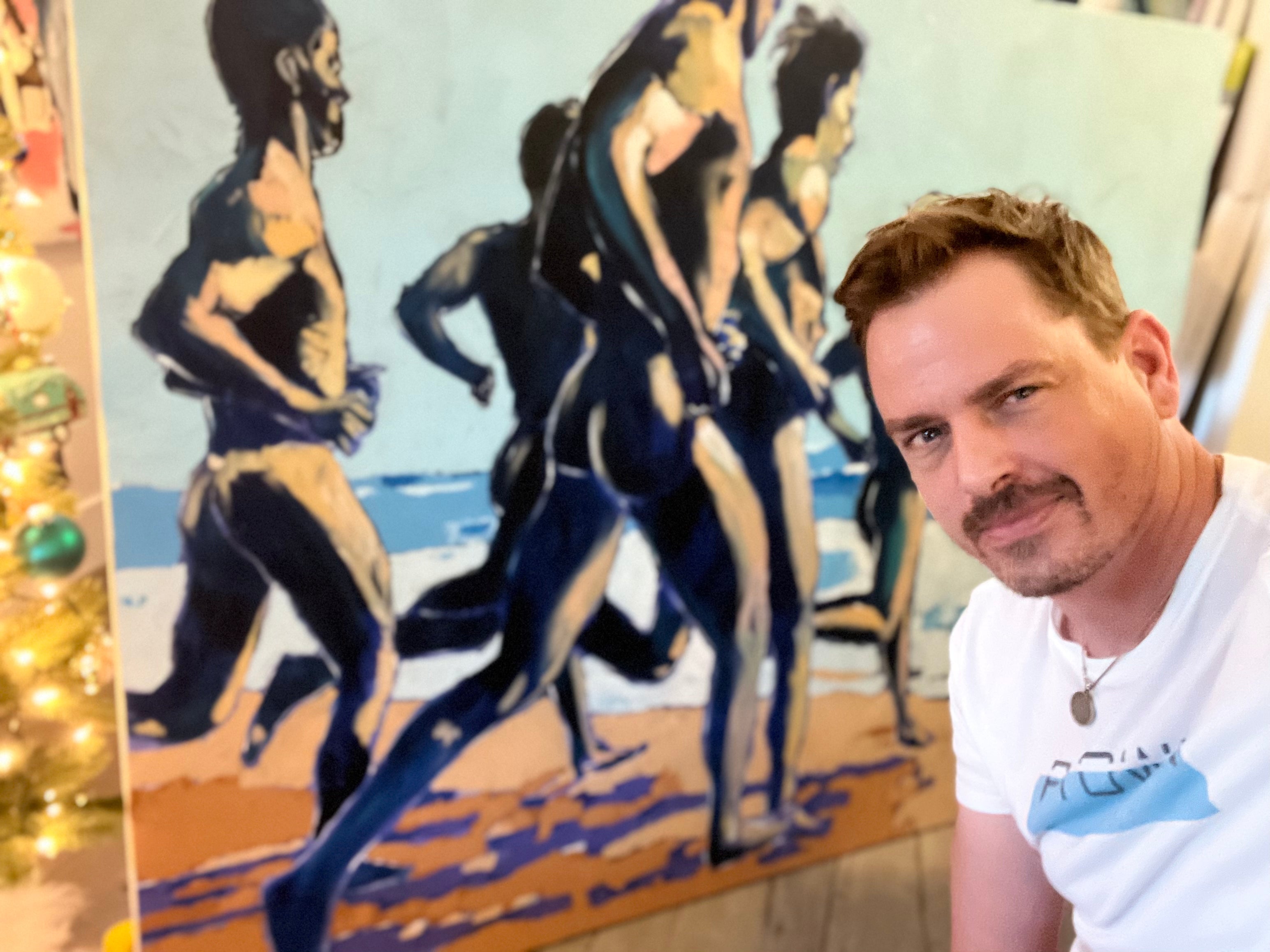 Peaches on the Beach - Male Runners Nude - Original Acrylic Painting Artist Brenden Sanborn