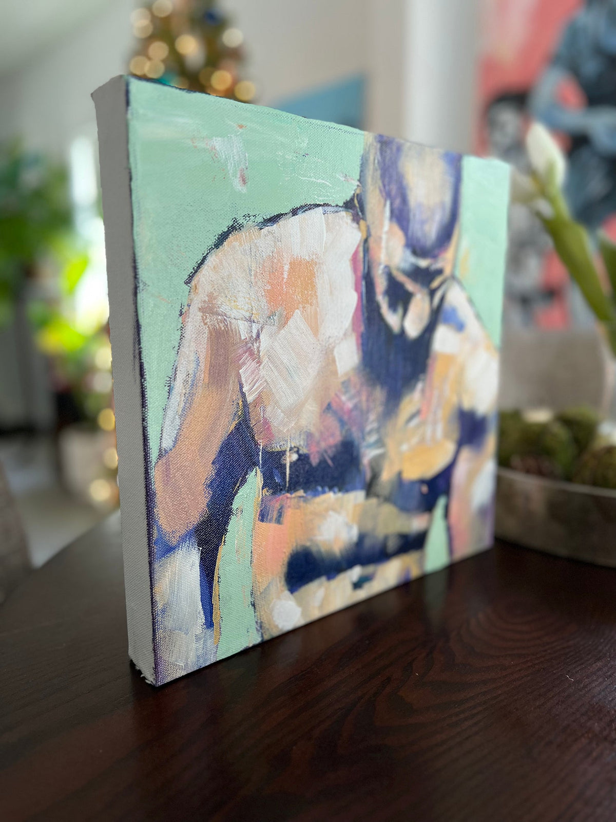 Strong Wet Bearded Hunk with Hairy Chest, 12" x 12" - Original Acrylic Painting Artist Brenden Sanborn