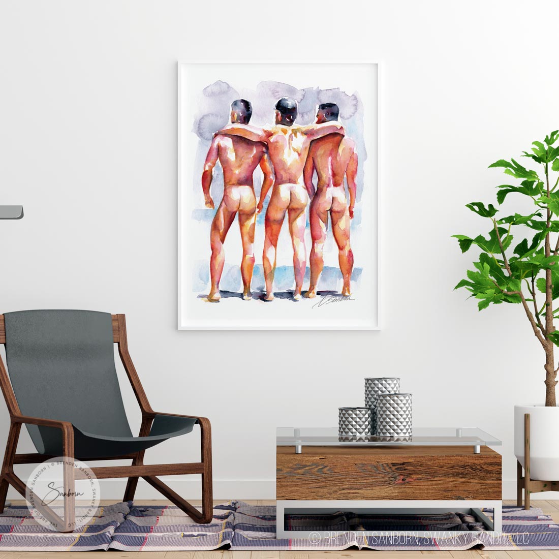 Three Muscular Men on the Beach at Sunset - Giclee Art Print