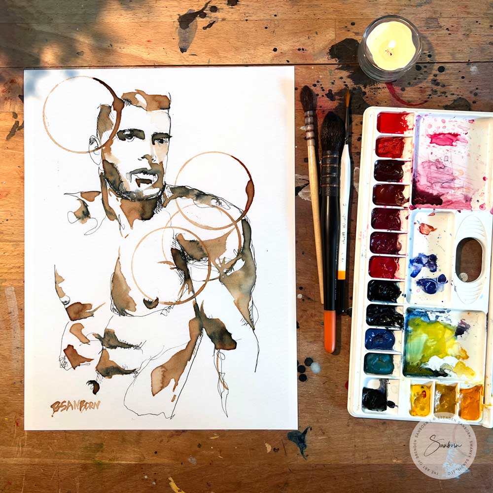 Shirtless man in contemporary style - Original Coffee Art Artist Brenden Sanborn