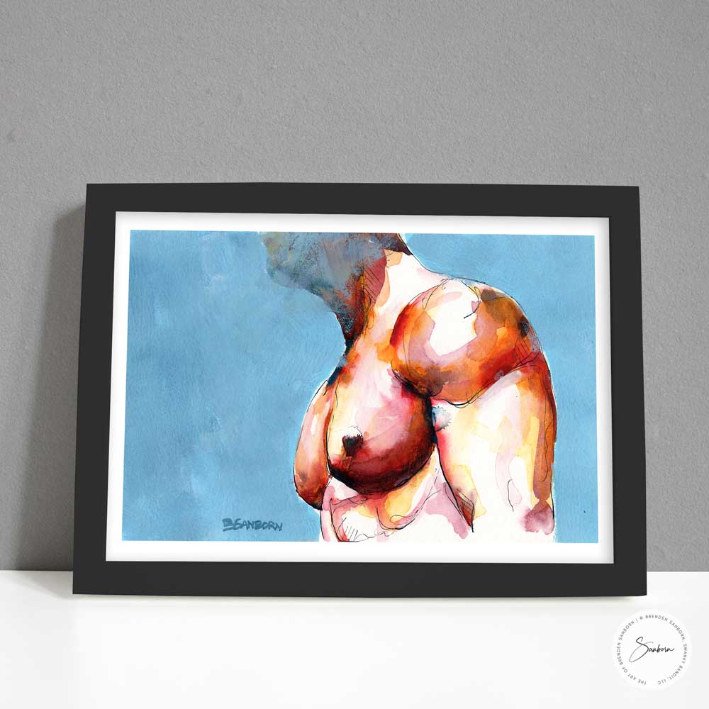 Muscular Male Torso - Original Watercolor Painting Artist Brenden Sanborn