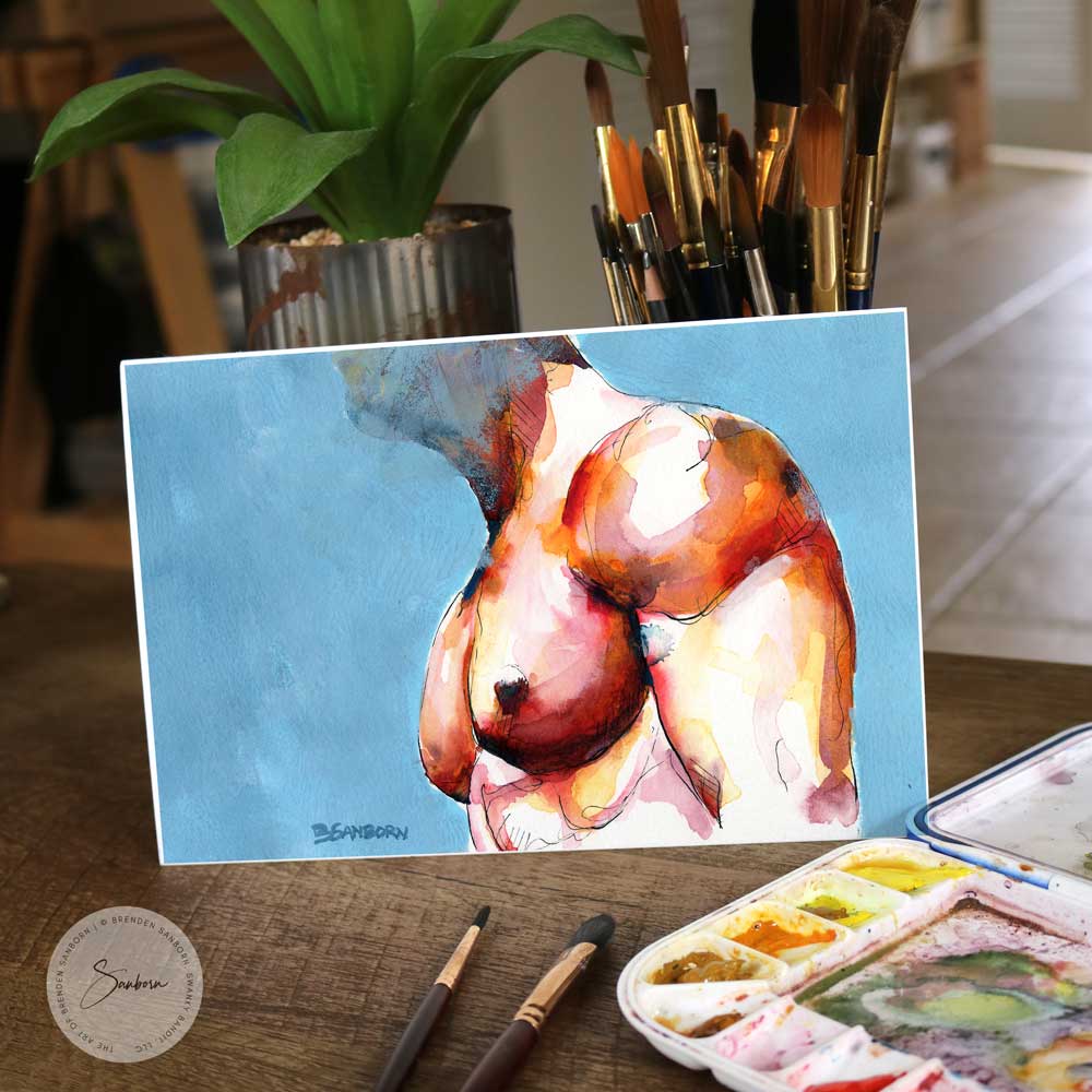Muscular Male Torso - Original Watercolor Painting Artist Brenden Sanborn