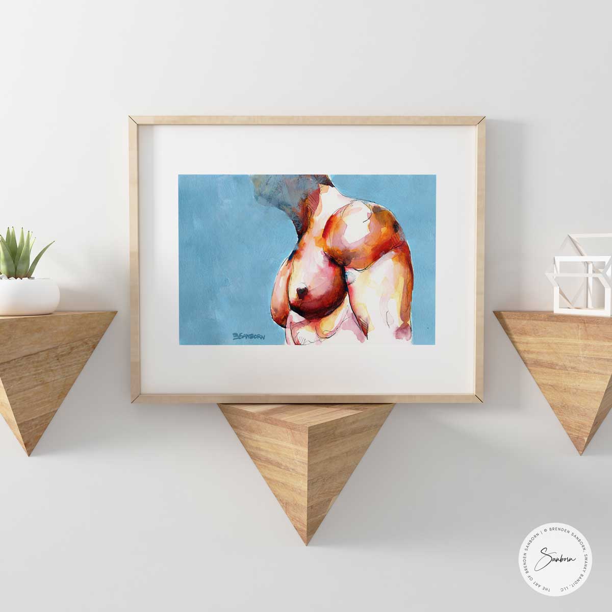 Muscular Male Torso - Original Watercolor Painting Artist Brenden Sanborn