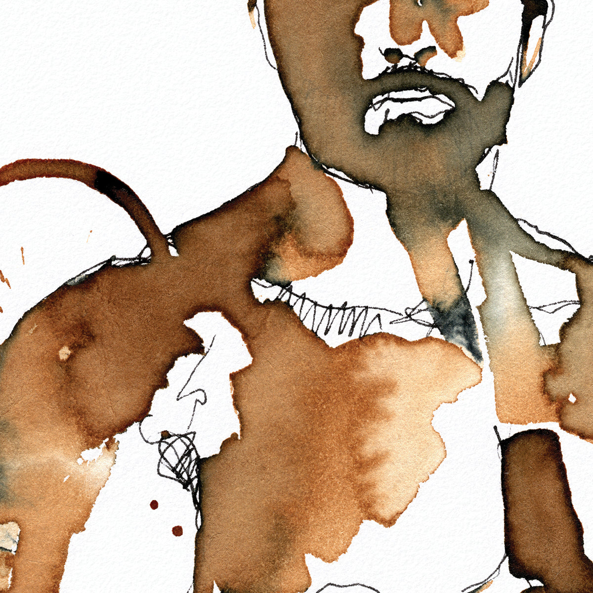 Sensual Male Figure Reaching in Pants - Original Coffee Art Artist Brenden Sanborn