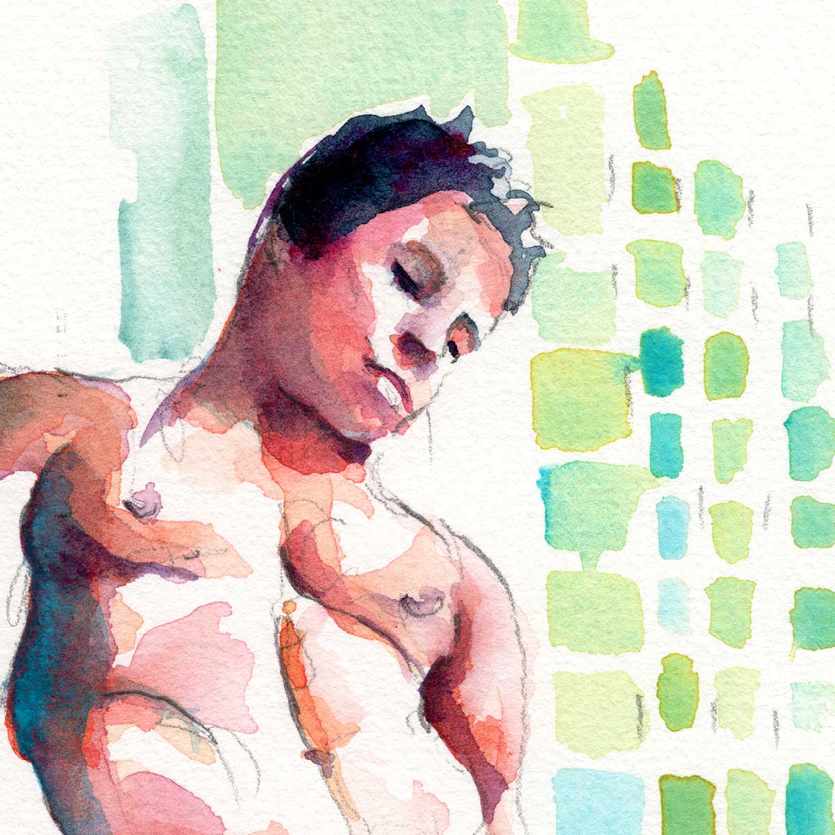 Male Swimmer Leaning in a Speedo - Original Watercolor Painting Artist Brenden Sanborn