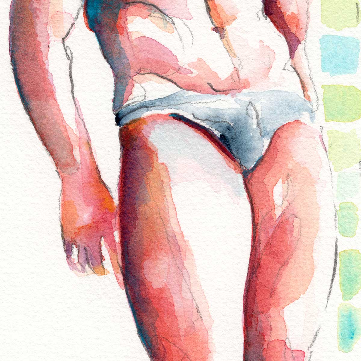 Male Swimmer Leaning in a Speedo - Original Watercolor Painting Artist Brenden Sanborn
