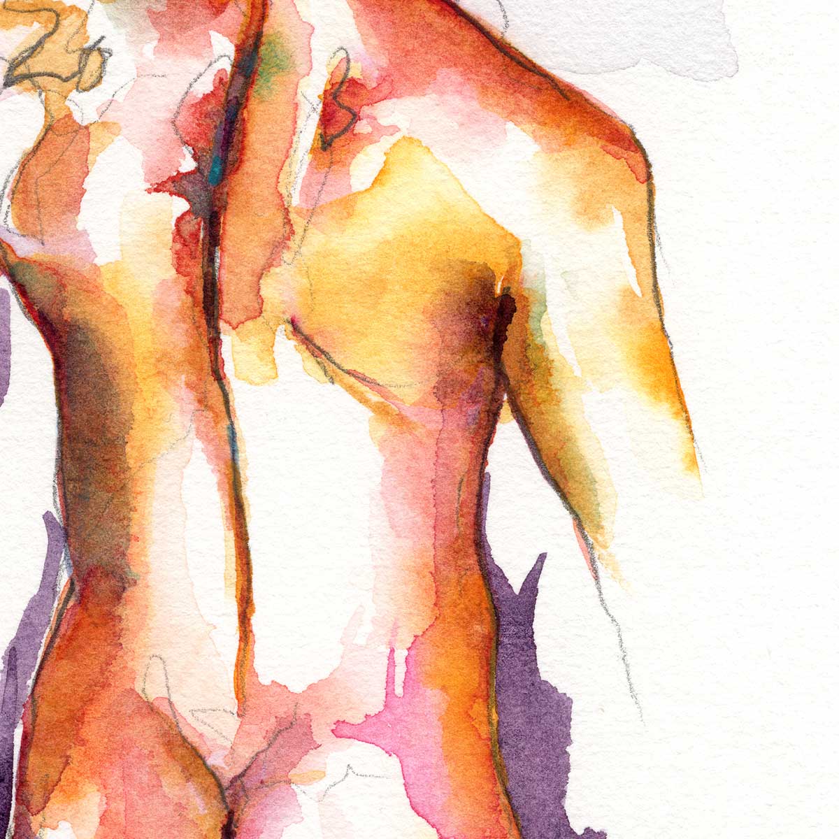 Strong Backside - Male Body - Original Watercolor Painting Artist Brenden Sanborn