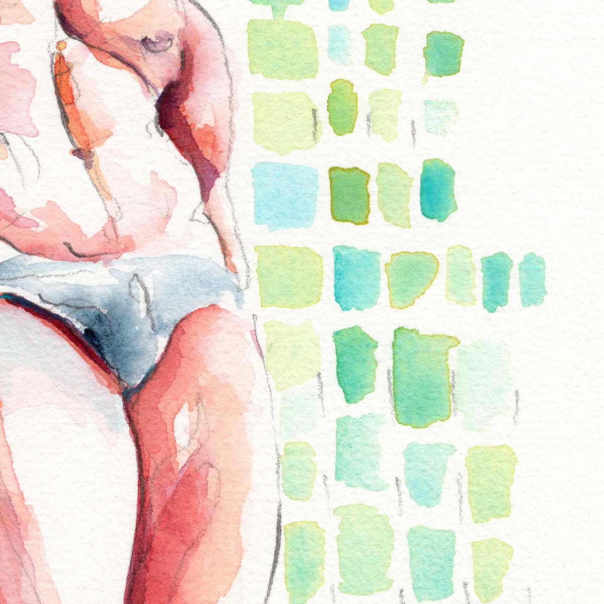 Male Swimmer Leaning in a Speedo - Original Watercolor Painting Artist Brenden Sanborn