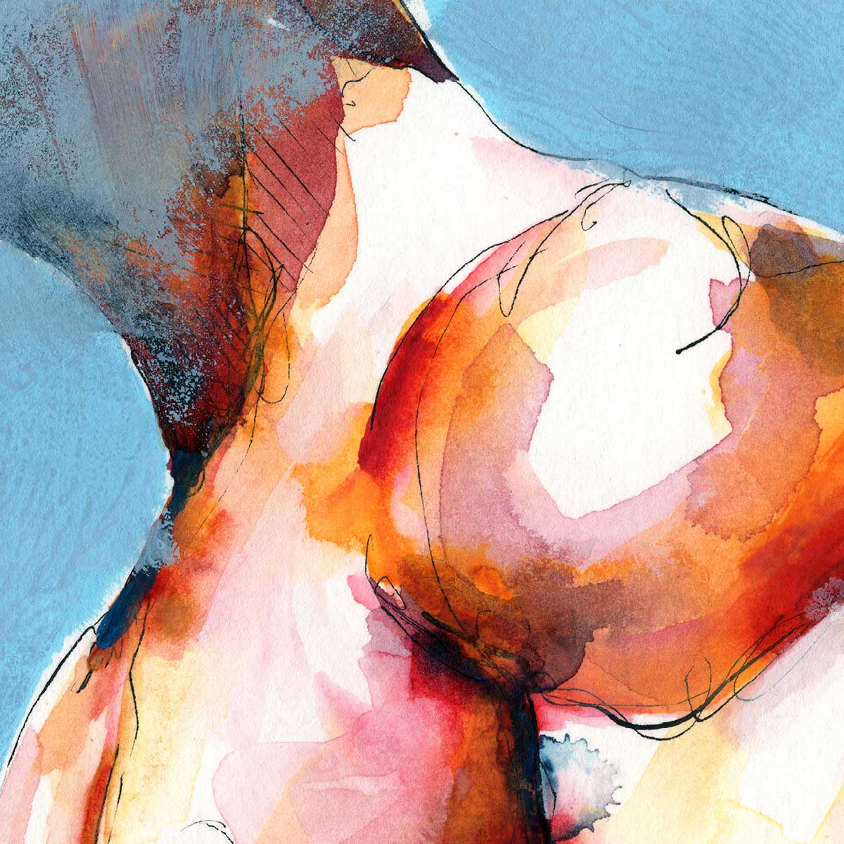 Muscular Male Torso - Original Watercolor Painting Artist Brenden Sanborn
