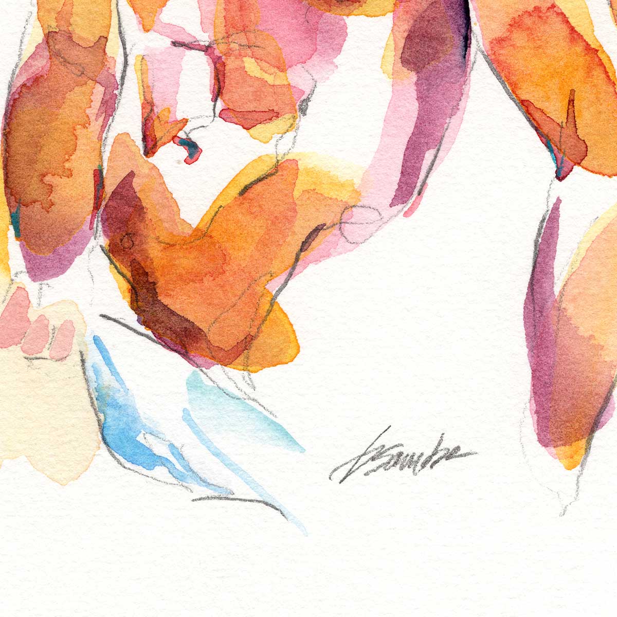 Pensive Shirtless Man with Full Beard - Original Watercolor Painting Artist Brenden Sanborn