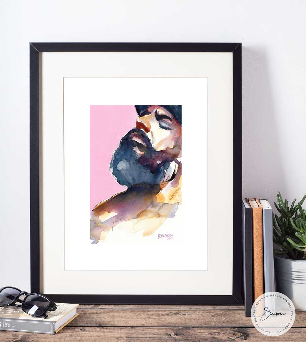 Bearded Man in Baseball Cap - Original Watercolor Painting Artist Brenden Sanborn