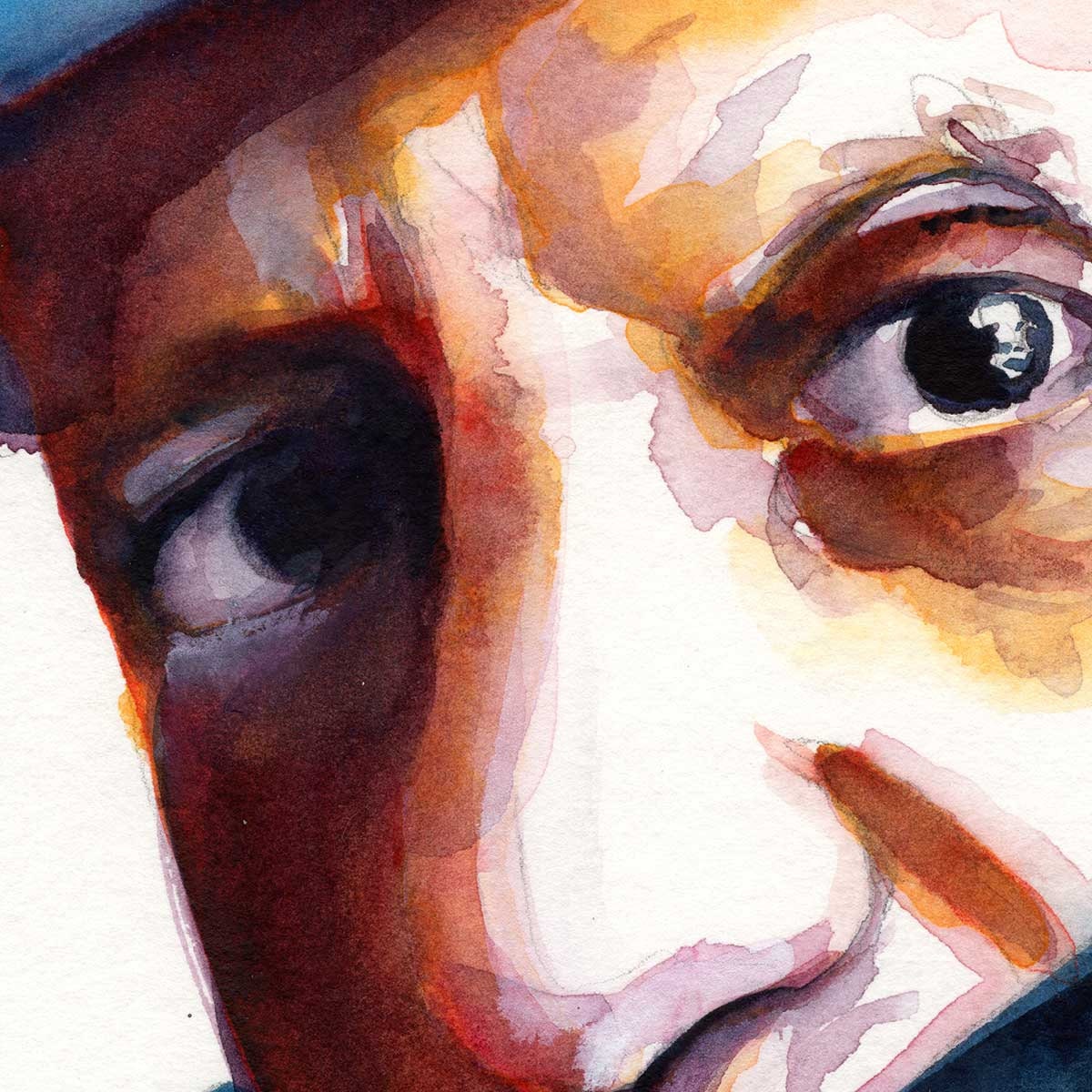 Pablo Picasso in Blue Hat - Original Watercolor Painting Artist Brenden Sanborn