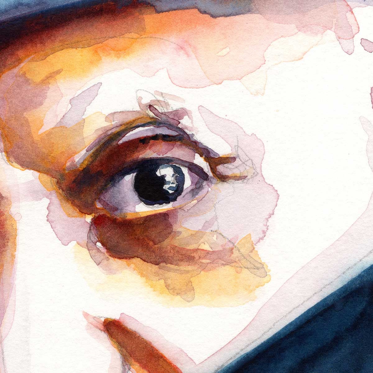 Pablo Picasso in Blue Hat - Original Watercolor Painting Artist Brenden Sanborn