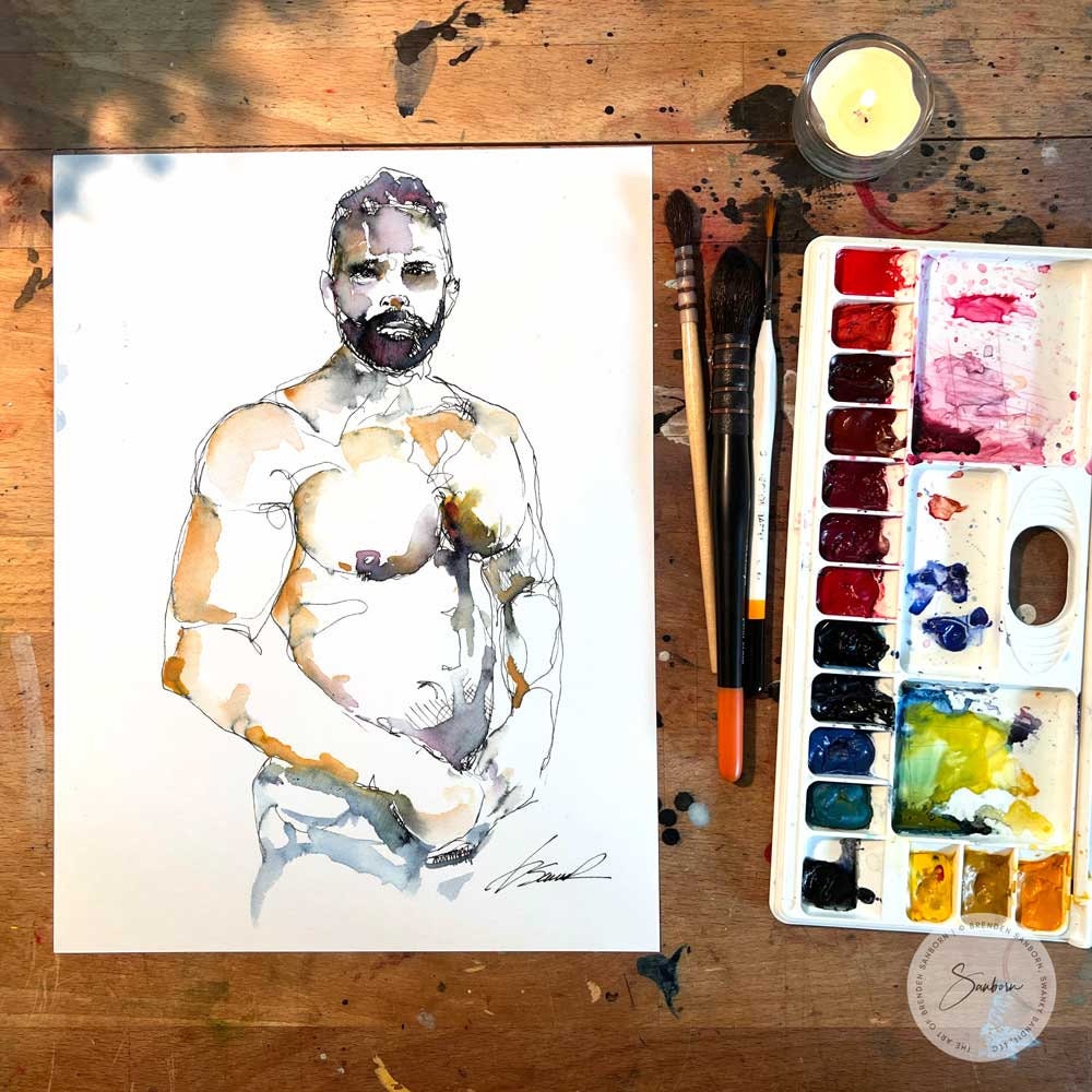 Todd Shirtless - Original Watercolor Painting Artist Brenden Sanborn