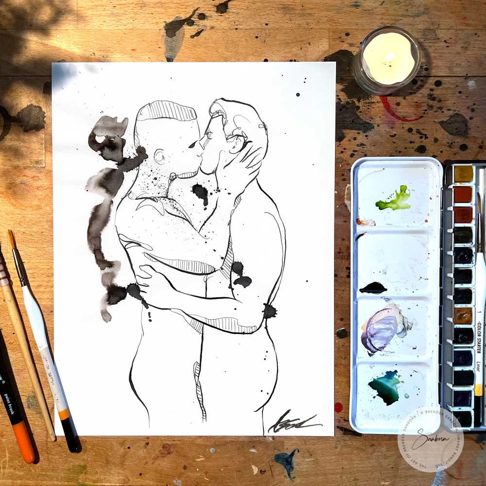 The Kiss of True Love - Original Ink on Paper Artist Brenden Sanborn