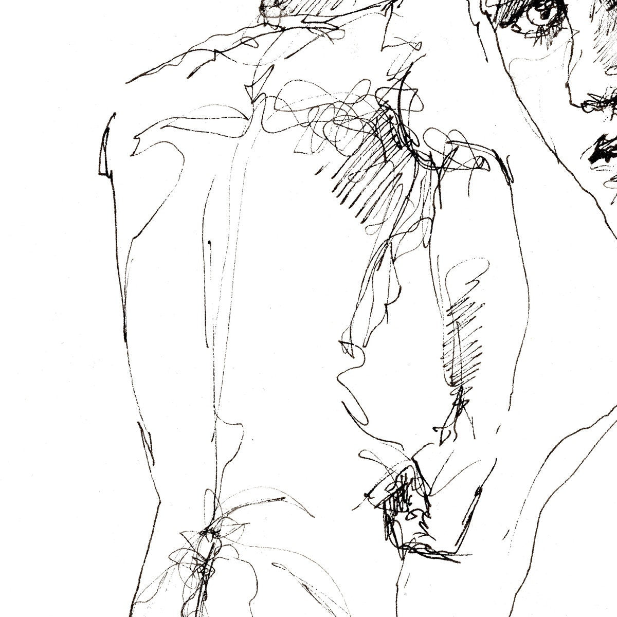 Three Nude Poses of the Handsome Man - Original Ink on Paper Artist Brenden Sanborn