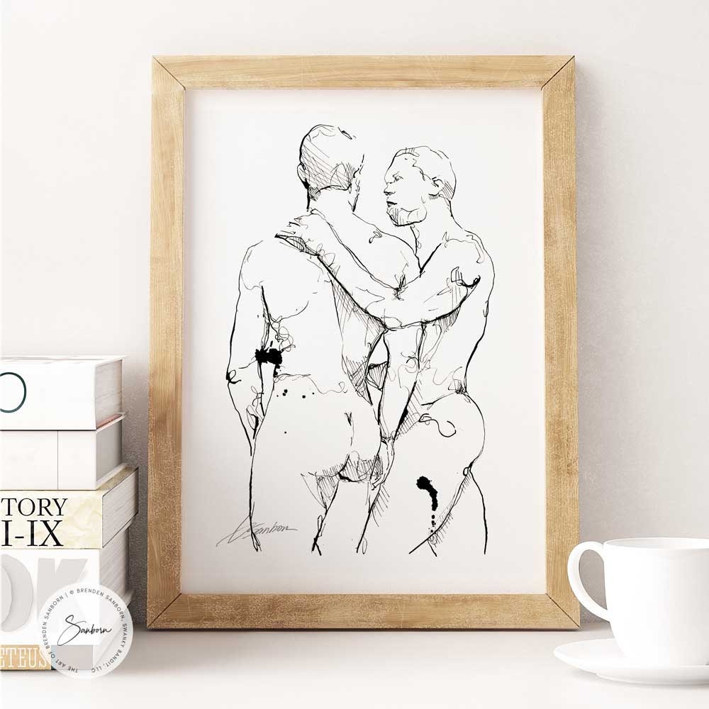 Men At the Resort - Original Ink on Paper Artist Brenden Sanborn