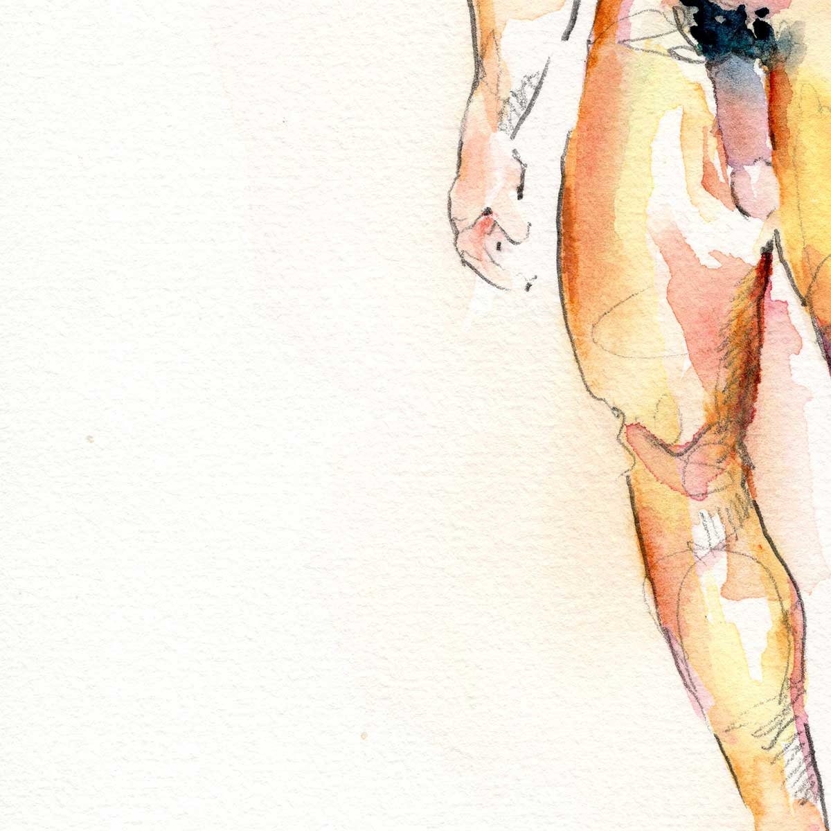 Hairy Chested Man Holding a Glass Full Nude - Original Watercolor Painting Artist Brenden Sanborn