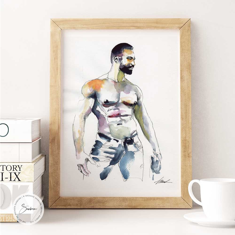 Blue Jeans and Beard - Original Watercolor Painting Artist Brenden Sanborn