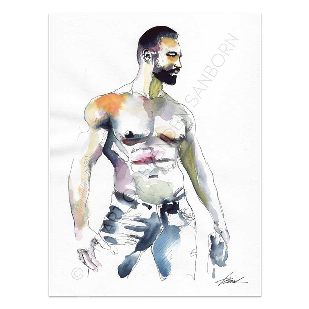 Blue Jeans and Beard - Original Watercolor Painting Artist Brenden Sanborn