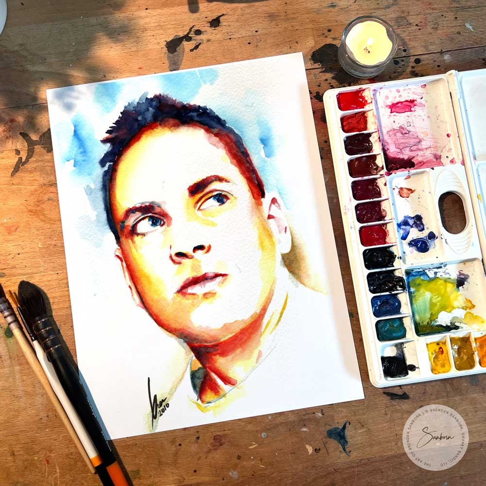 Self Portrait Artist Brenden Sanborn - Original Watercolor Painting Artist Brenden Sanborn