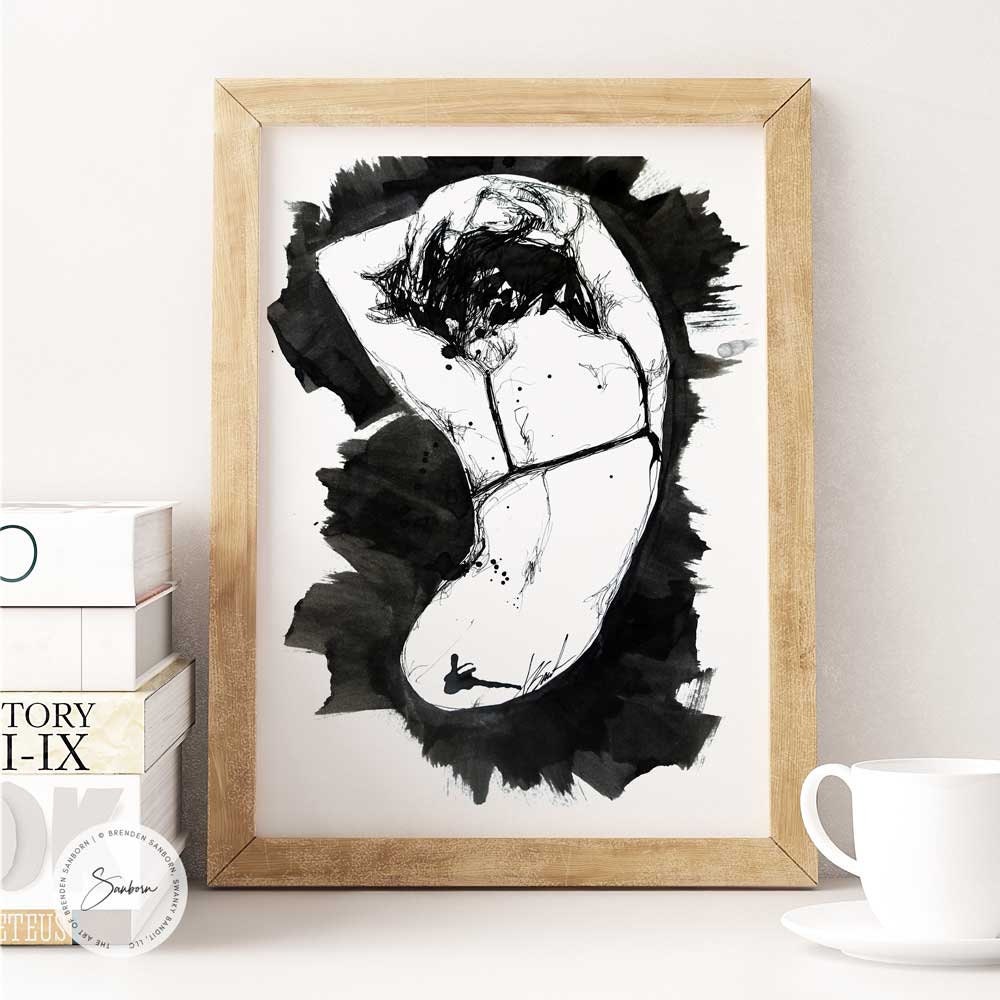Female Dancing in the Corner - Original Ink on Paper Artist Brenden Sanborn