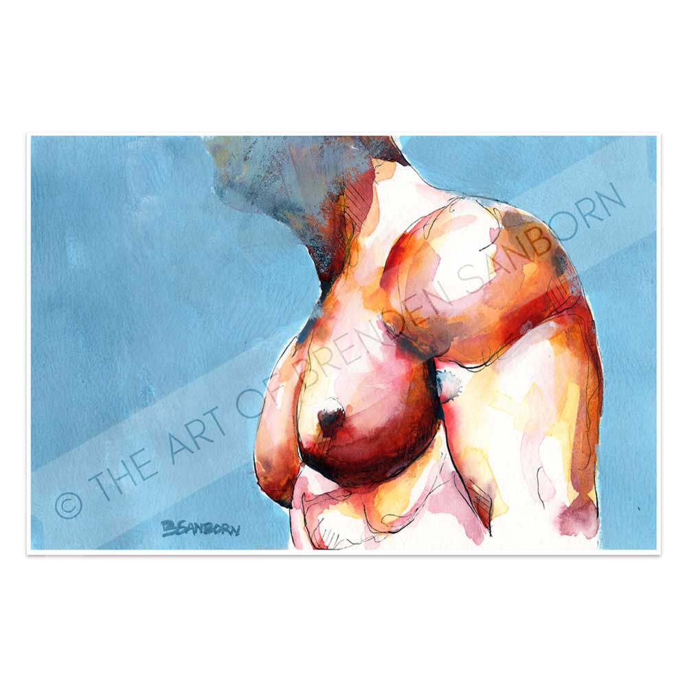 Muscular Male Torso - Original Watercolor Painting Artist Brenden Sanborn