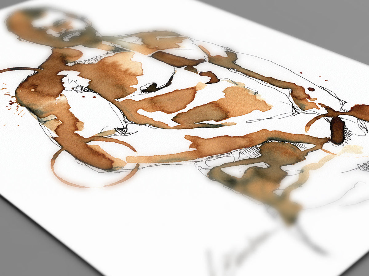 Sensual Male Figure Reaching in Pants - Original Coffee Art Artist Brenden Sanborn