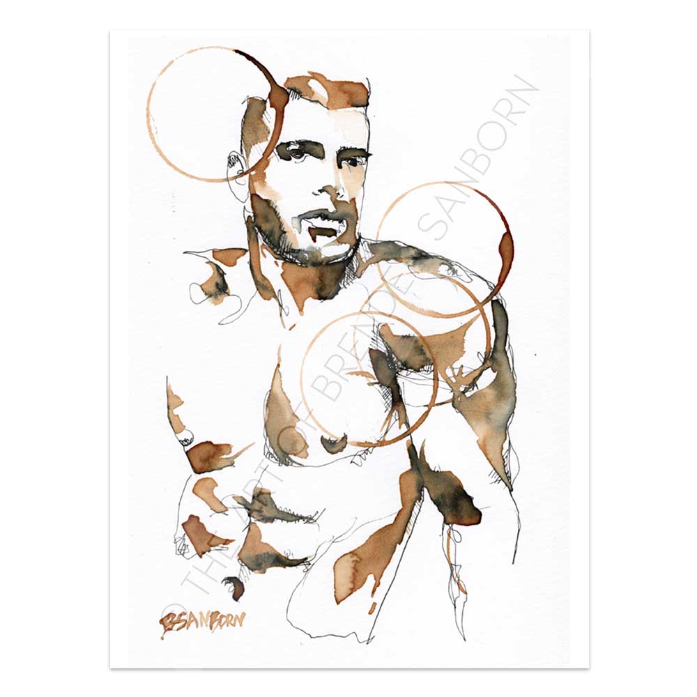 Shirtless man in contemporary style - Original Coffee Art Artist Brenden Sanborn