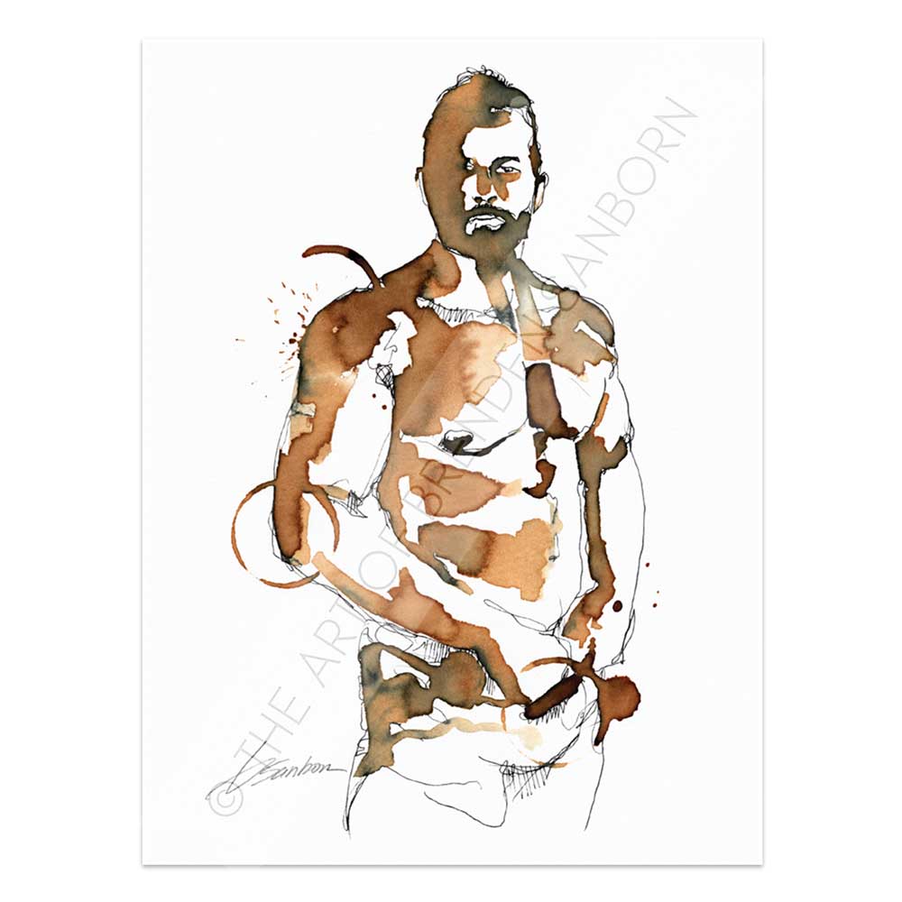 Sensual Male Figure Reaching in Pants - Original Coffee Art Artist Brenden Sanborn