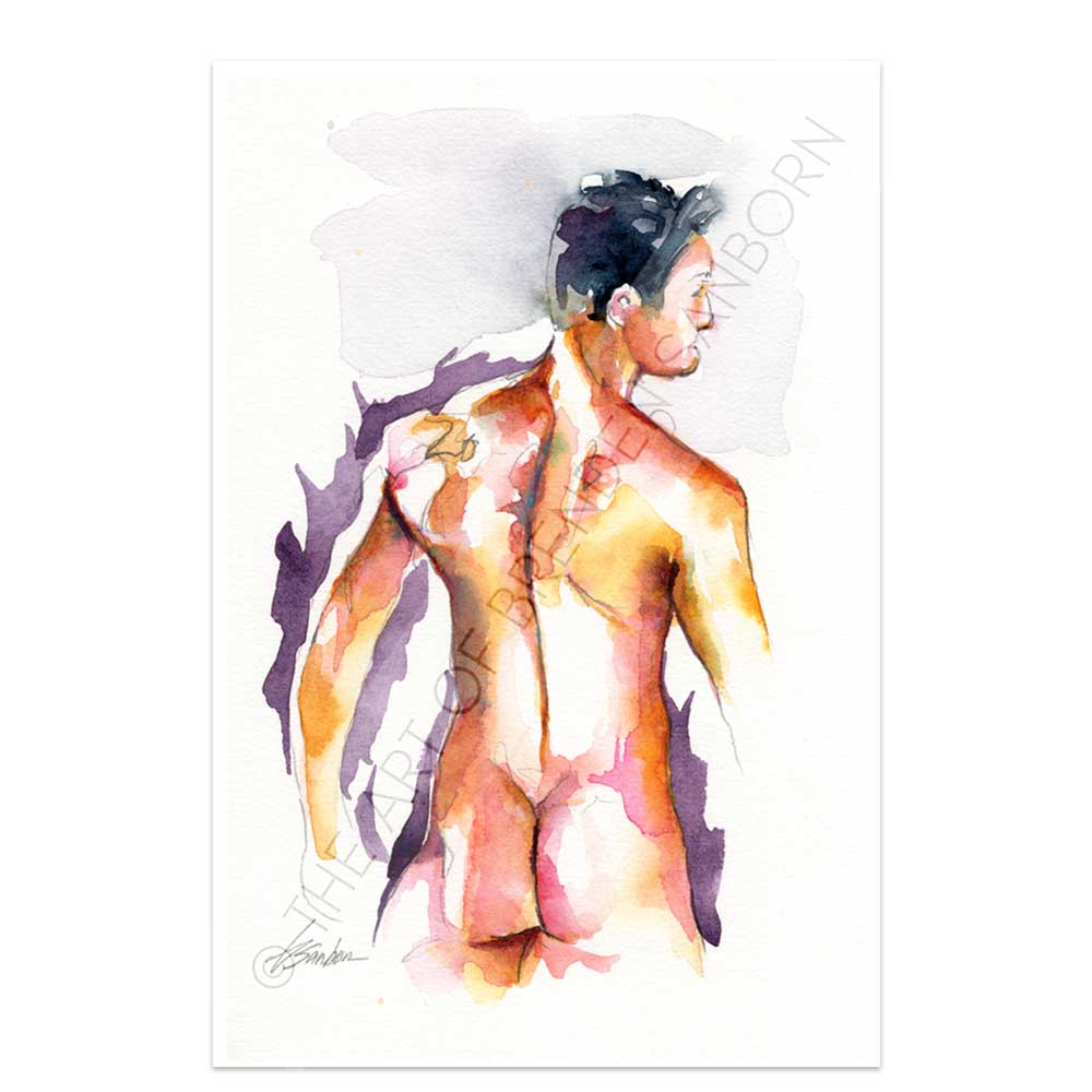Strong Backside - Male Body - Original Watercolor Painting Artist Brenden Sanborn