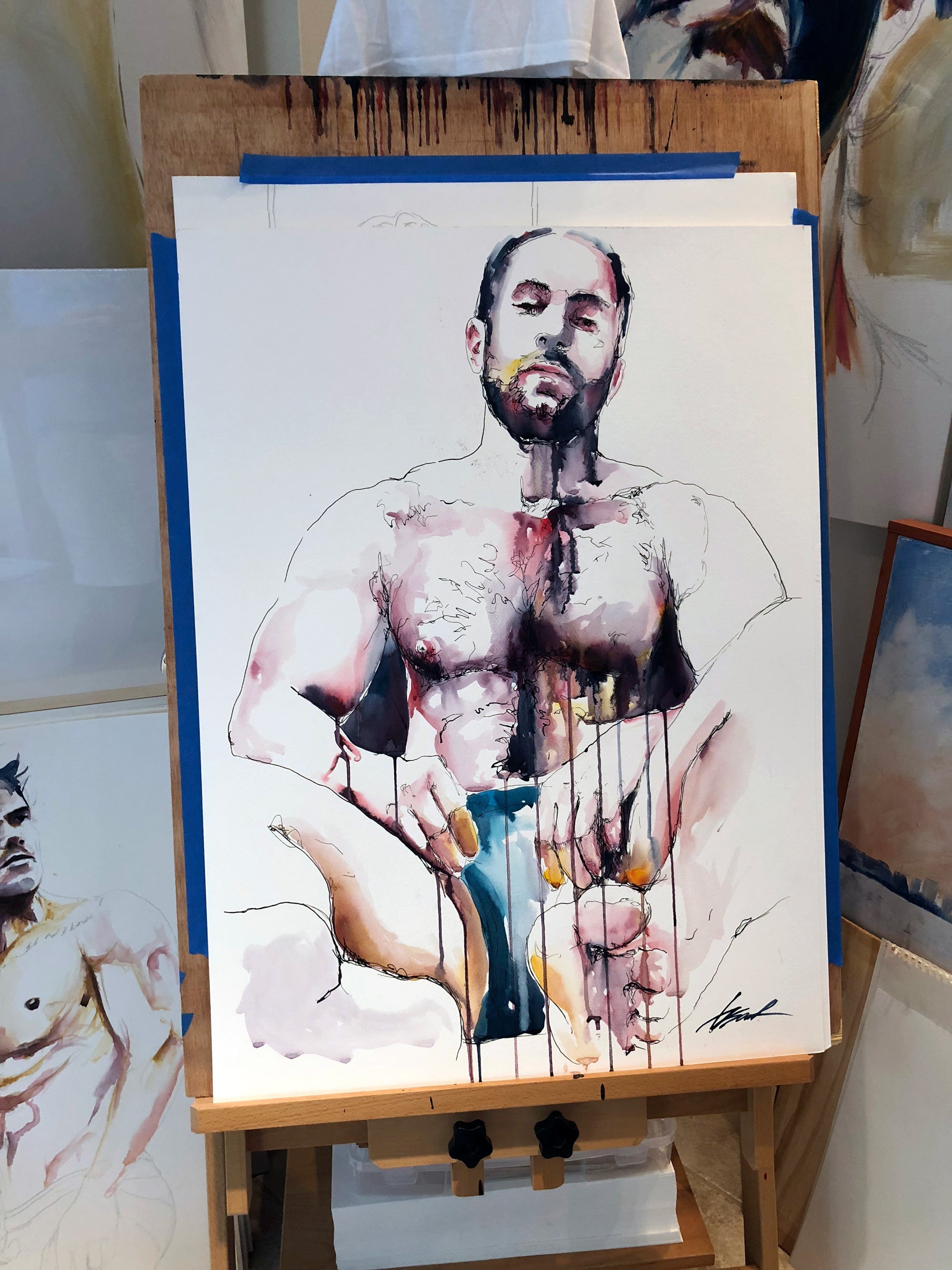 Male torso art print, original watercolor by Brenden Sanborn
