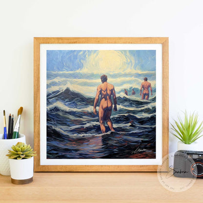 Oceanic Serenade - Nude Male Figures at Sea Giclee Art Print