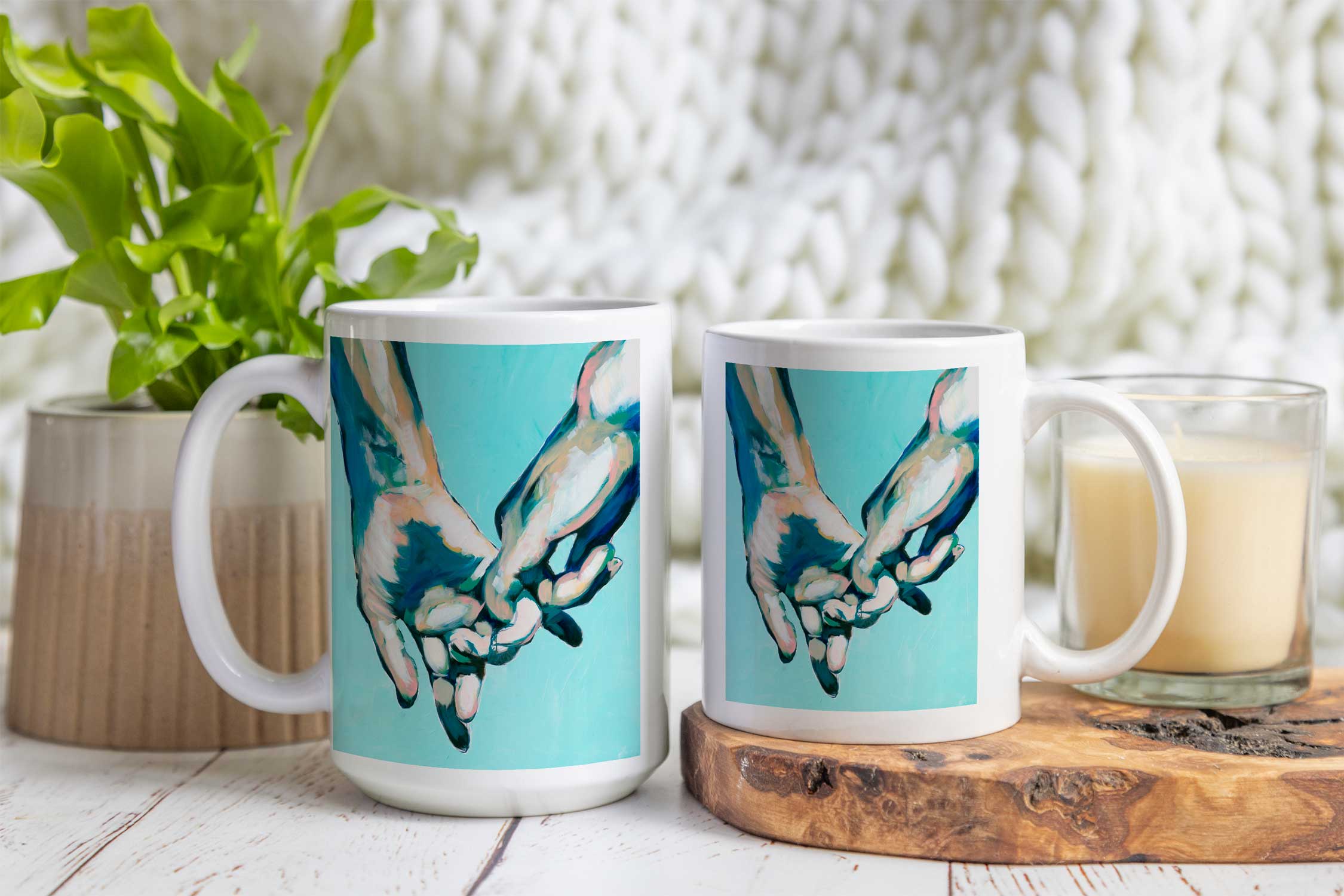 Simple Gesture of Love in Green - Men Holding Hands  – 11oz & 15oz Mugs