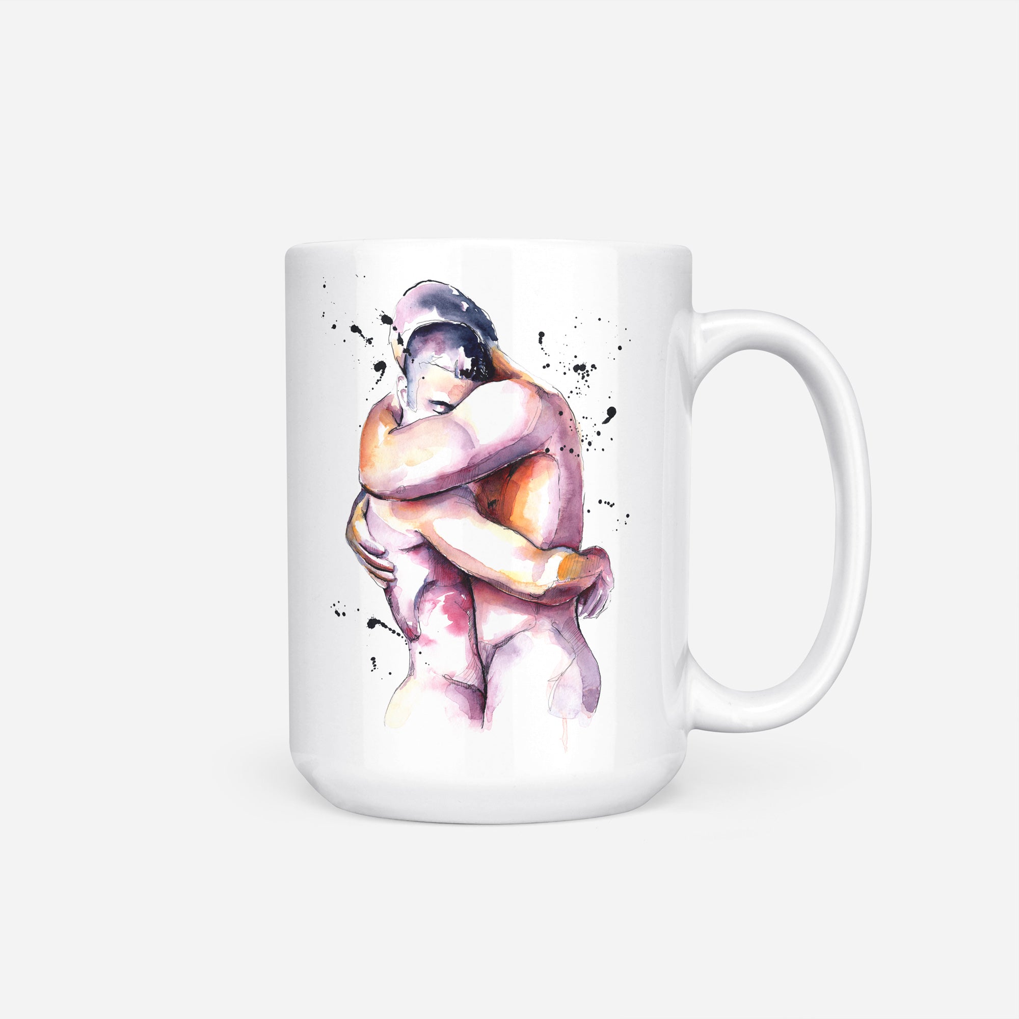 Two Nude Men Embracing in Watercolor – 11oz & 15oz Mugs