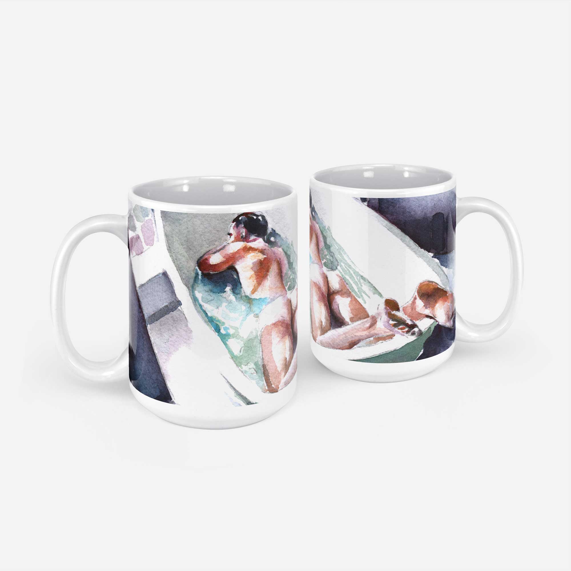 Relaxing Male Booty in the Bath – 11oz & 15oz Mugs