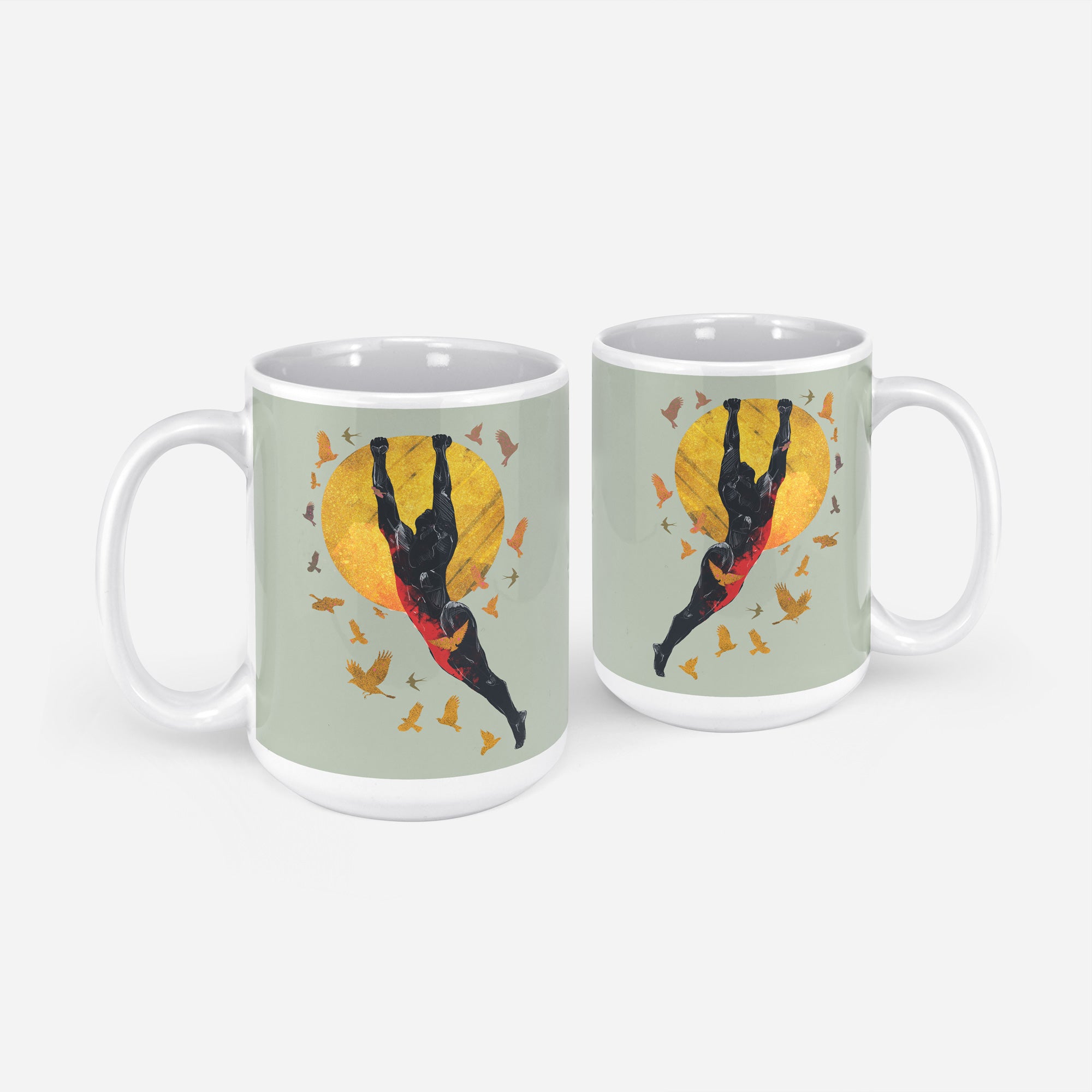 Soaring Man with Birds and Sun – 11oz & 15oz Mugs