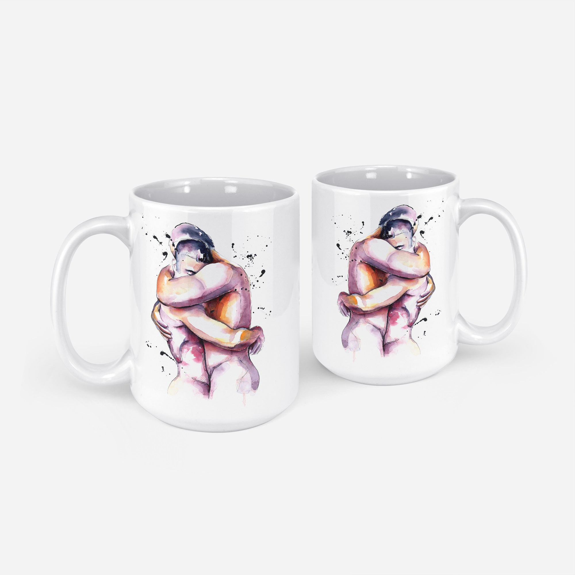 Two Nude Men Embracing in Watercolor – 11oz & 15oz Mugs