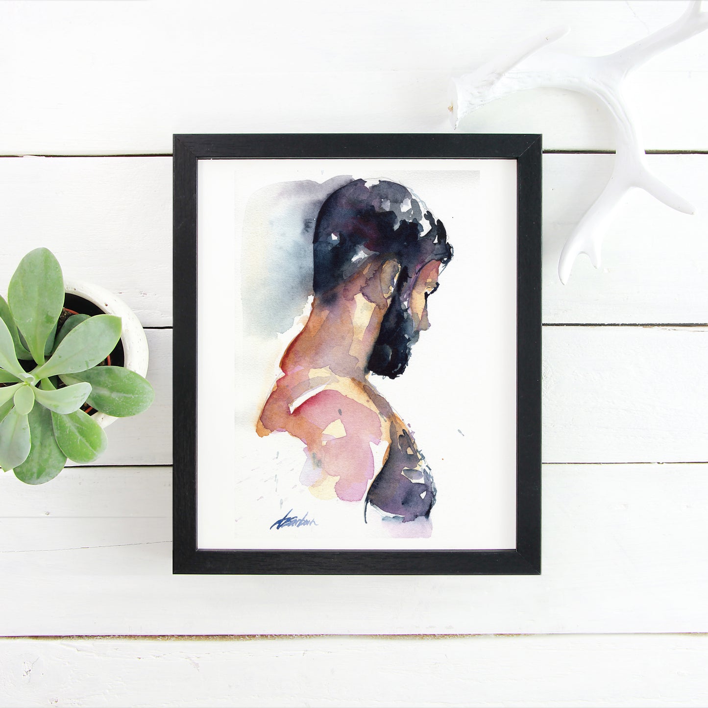 Shadowed Strength - Thick-Haired Chest - 6x9" Original Watercolor Painting