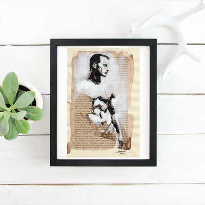 Muscular Figure on Literature - 6x9" Original Book Paper Art Artist Brenden Sanborn