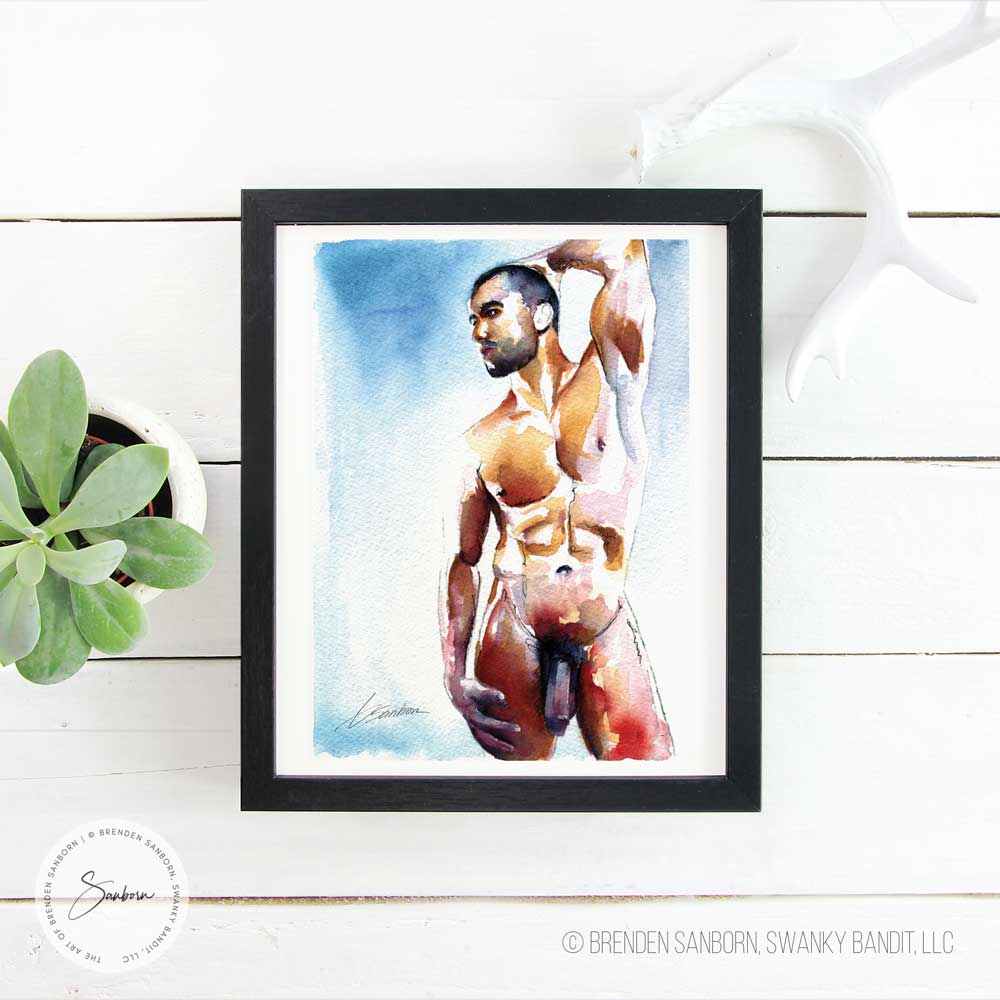 Muscular Full Nude Man with Smooth Chest, Majestic Pose - Giclee Art Print