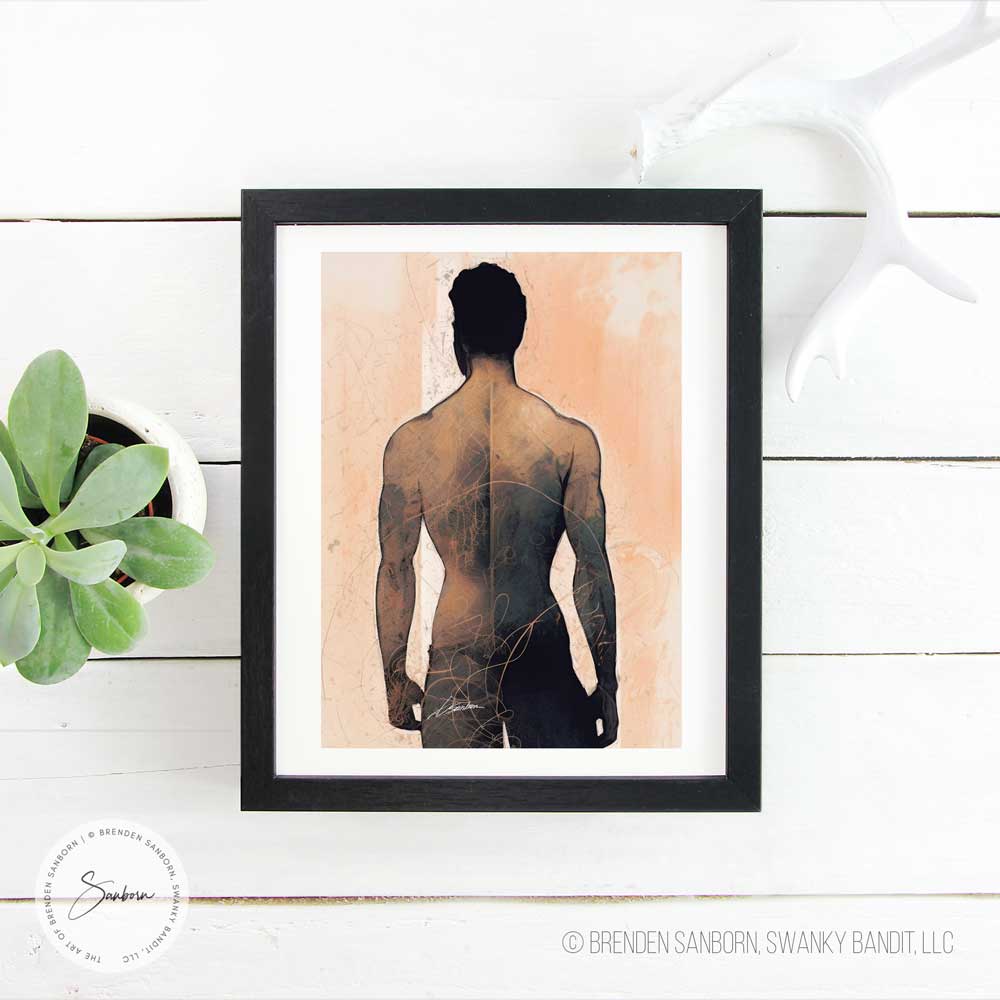 Mystique of the Male Back - Mixed Media Study of Form and Shadow - Giclee Art Print