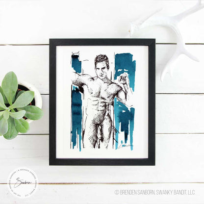 Young Male in Doorway, Smooth Body, Sexy Smile - Giclee Art Print