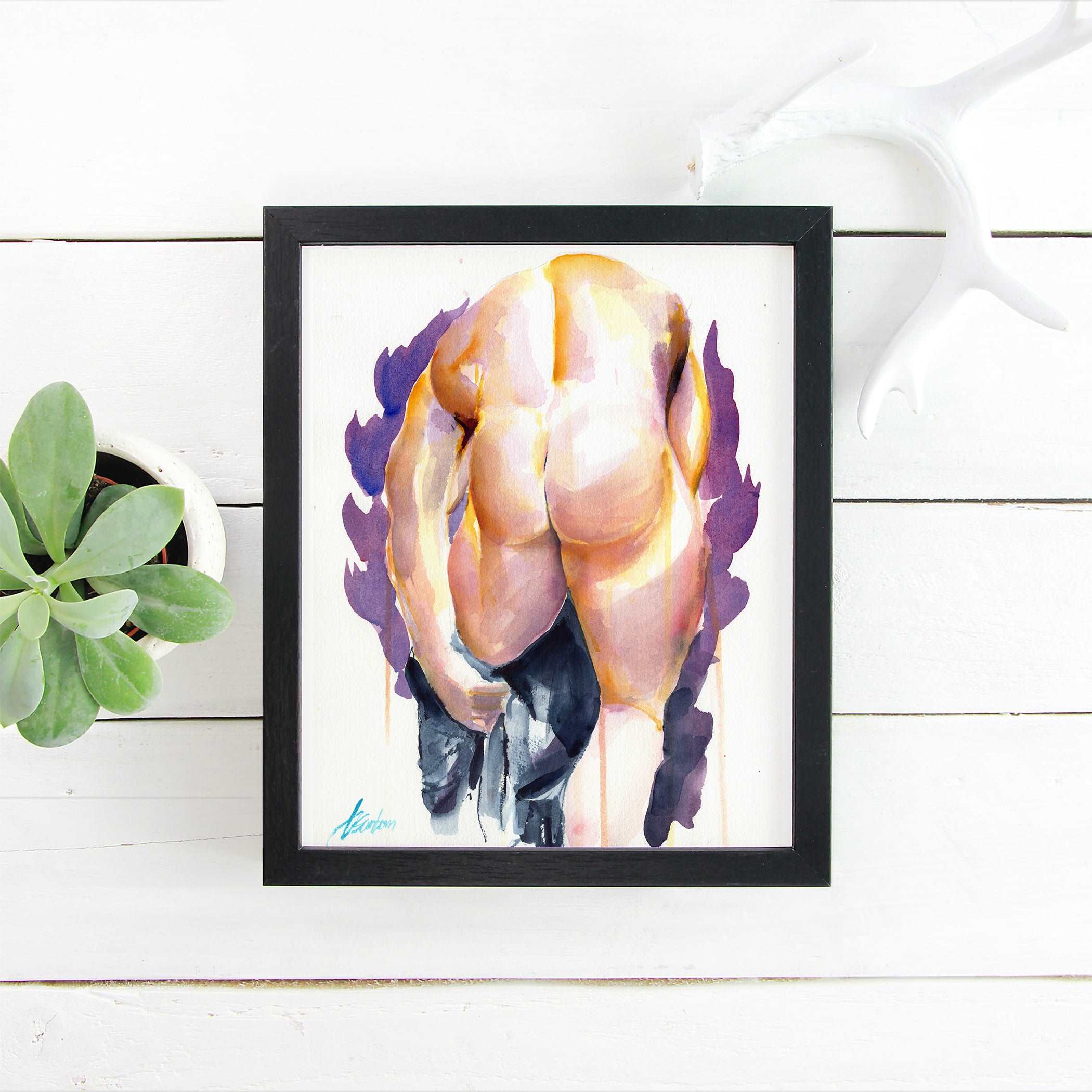 Bold Male Nude Watercolor Painting - 11x14 Original Watercolor