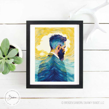 Solar Silhouette - Bearded Profile Against Sunset - Giclee Art Print