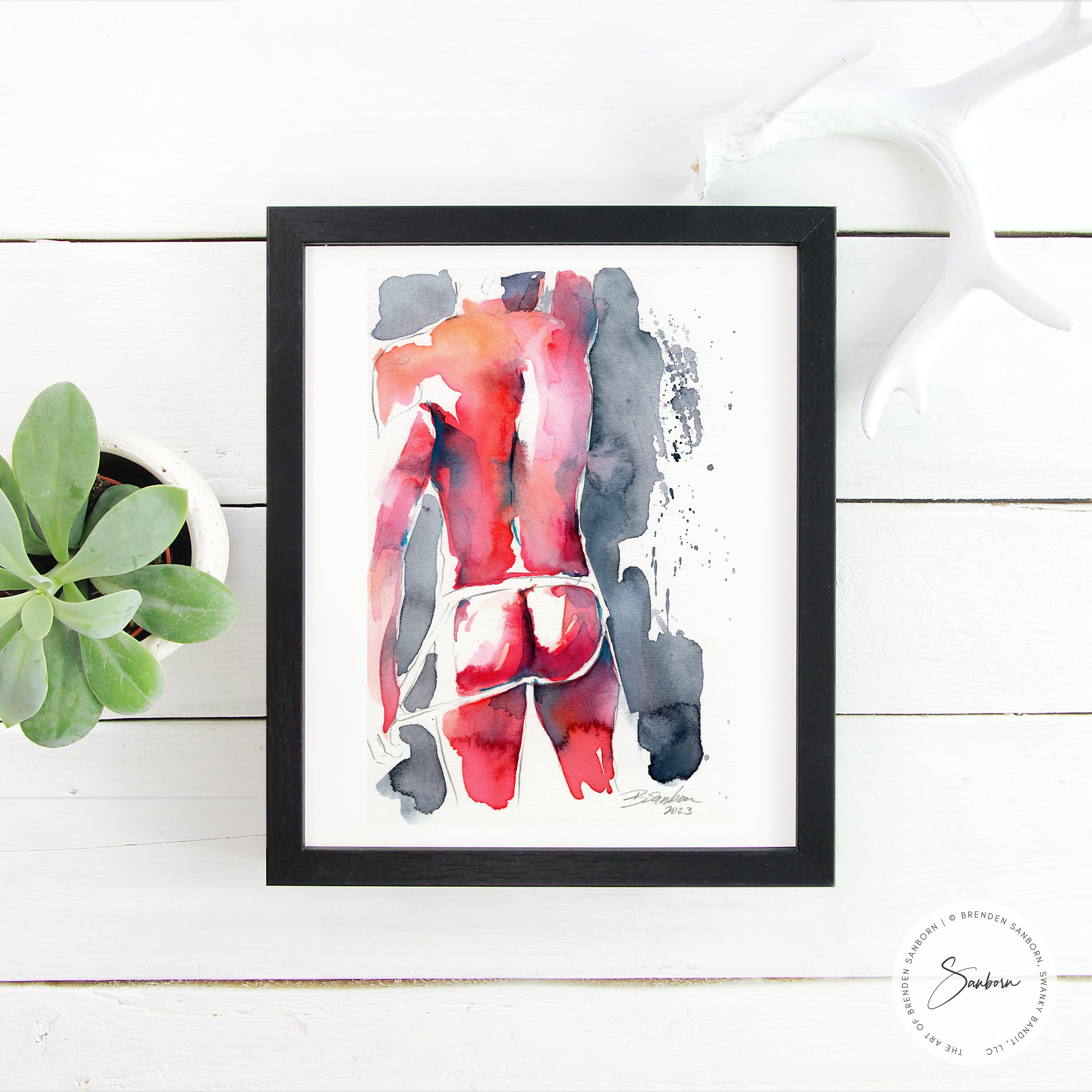 Muscular Male Backside with Jockstrap - 6x9" Original Painting