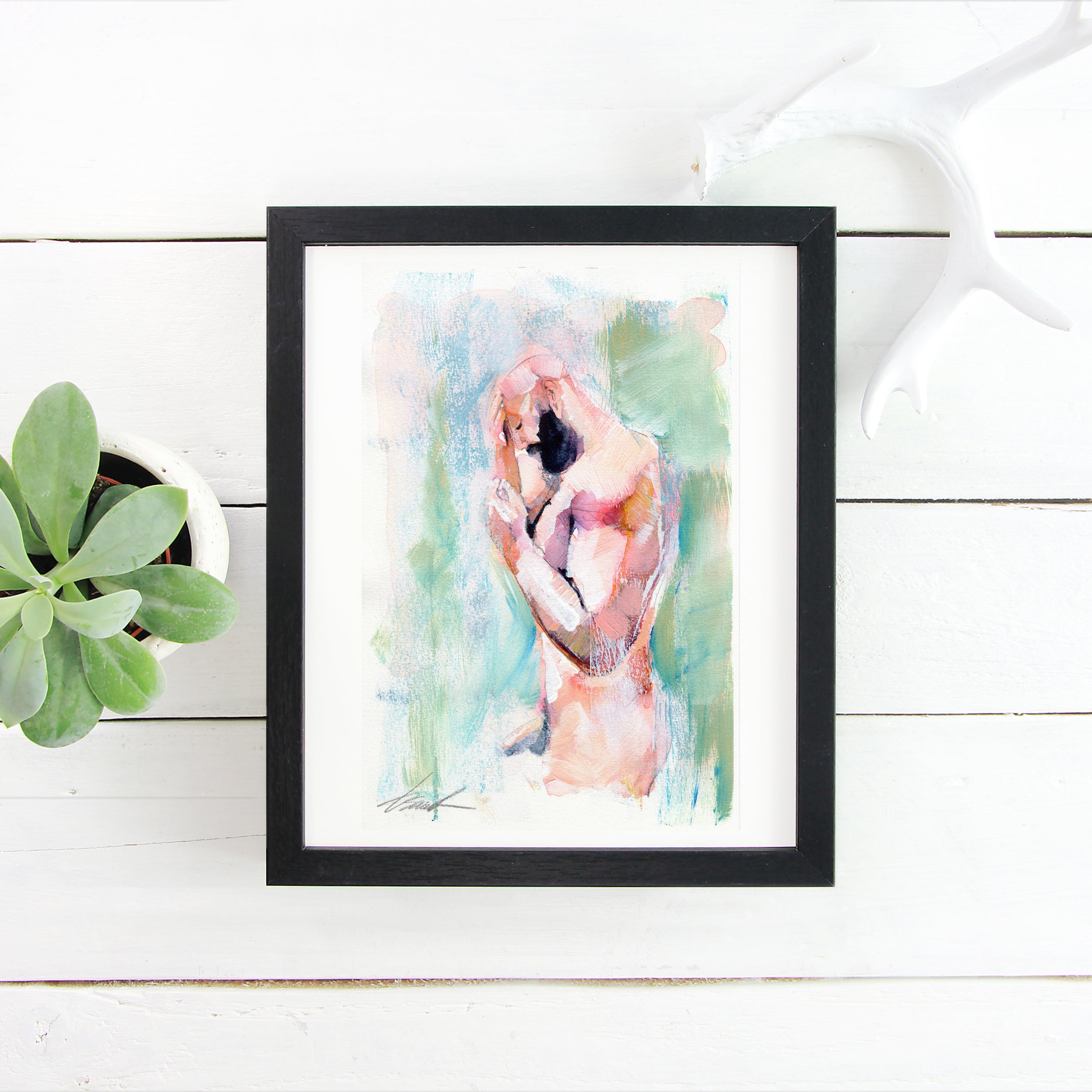 Refreshing Solitude - Muscular Male Figure - 6x9" Original Watercolor Painting